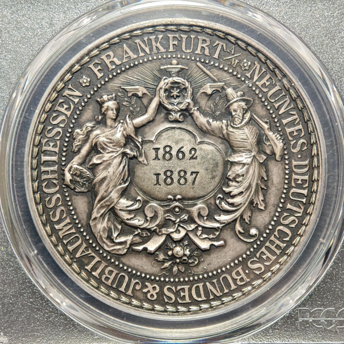 【德藏】世界币章拍卖第166期（拍品征集中~欢迎藏友联系） 1887年 德国法兰克福射击节纪念银章 PCGS SP63 细节及其细致
