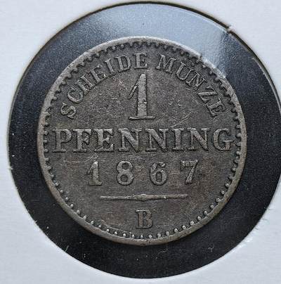 外国优质老铜币银币，正月十二晚九点倒数截拍，满百包邮可寄存，持续收拍 - 普鲁士1867年1 芬尼铜币，正面为普鲁士鹰徽，背面标注面值。发行于德意志统一前夕，是普鲁士主导德意志邦联、推动货币标准化的重要见证。