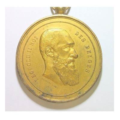 比利时1904年 利奥波德二世高浮雕精制大镀金章 50MM - 比利时1904年 利奥波德二世高浮雕精制大镀金章 50MM