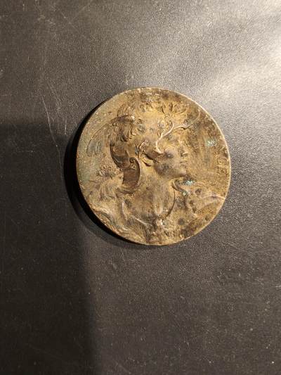 老王徽章第185期 - 法国1901年圣米耶尔地区射击竞赛大铜章 公鸡头玛丽安娜 直径30mm 重量12.8g