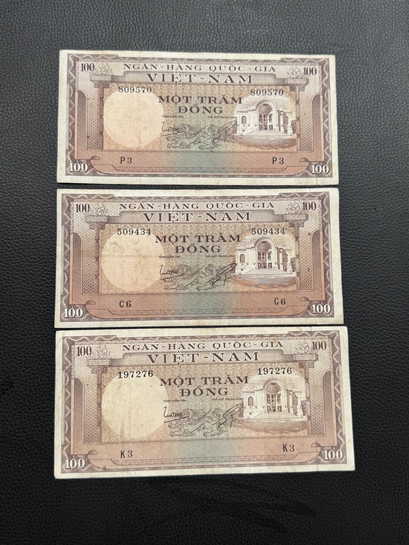 桂P钱币文化工作室拍卖第四十七期 南越共和国1966年版100盾三张流通品