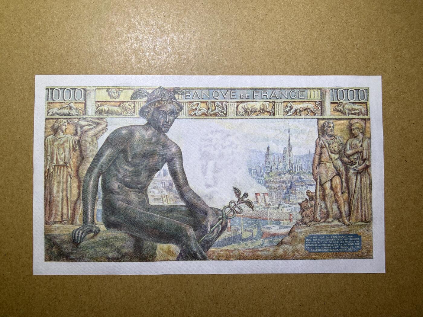 《艾美收藏》第234期-3.1周日外币精华场 法国1000法郎 UNC 1943年老版本 大票幅 无4