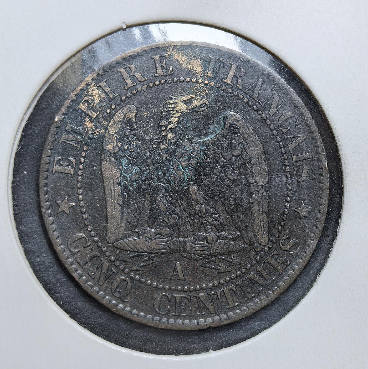 外国优质老铜币银币，正月十二晚九点倒数截拍，满百包邮可寄存，持续收拍 极美品法兰西第二帝国1856年5生丁铜币，正面为拿破仑三世头像，背面是帝国鹰徽。发行于拿破仑三世统治初期，是其巩固帝制、延续拿破仑家族象征的重要流通辅币，见证了法国从共和走向帝制的政治转型。