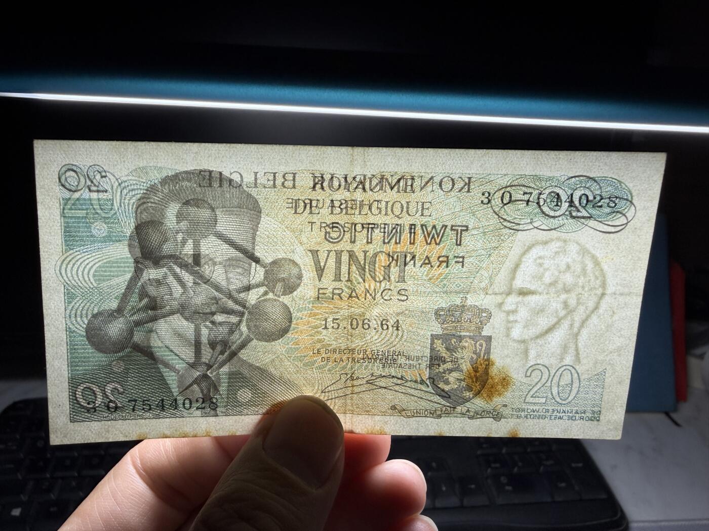 2026年集古藏今外币拍卖第二期-第10场—（总第310拍-纸币专场），本期拍完结算一次，发货时间2-3天，休息几天后继续新的一期拍卖。 1964年比利时20法郎