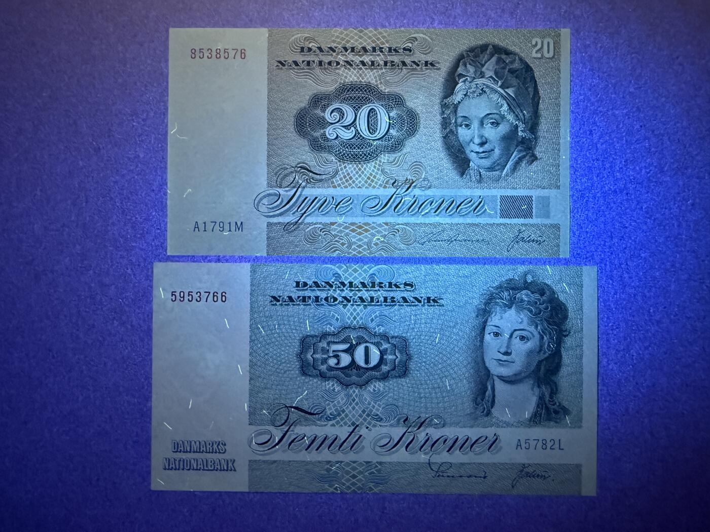 《艾美收藏》第234期-3.1周日外币精华场 丹麦20、50克朗2张 UNC 动物版 无4