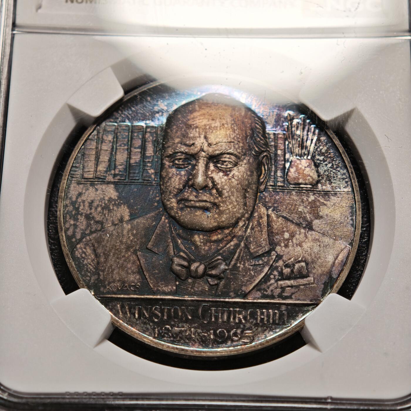 【德藏】世界币章拍卖第166期（拍品征集中~欢迎藏友联系） 1965年 英国原首相温斯顿·丘吉尔逝世28克纪念银章 NGC MS65 深彩包浆 状态极好