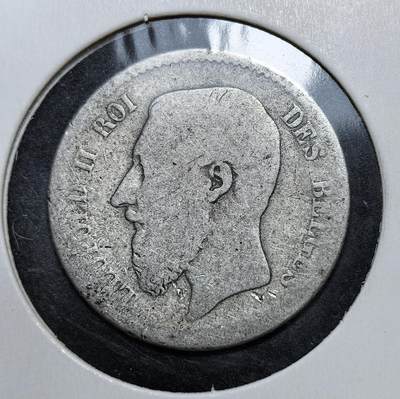 外国优质老铜币银币，正月十二晚九点倒数截拍，满百包邮可寄存，持续收拍 - 比利时1866年1法郎银币，属利奥波德二世继位初期发行的首批流通银币，含银量 83.5%。正面为其戎装头像，背面是带王冠的国徽与 “团结就是力量” 箴言，见证了比利时工业化起步与欧洲货币体系融合的历史。