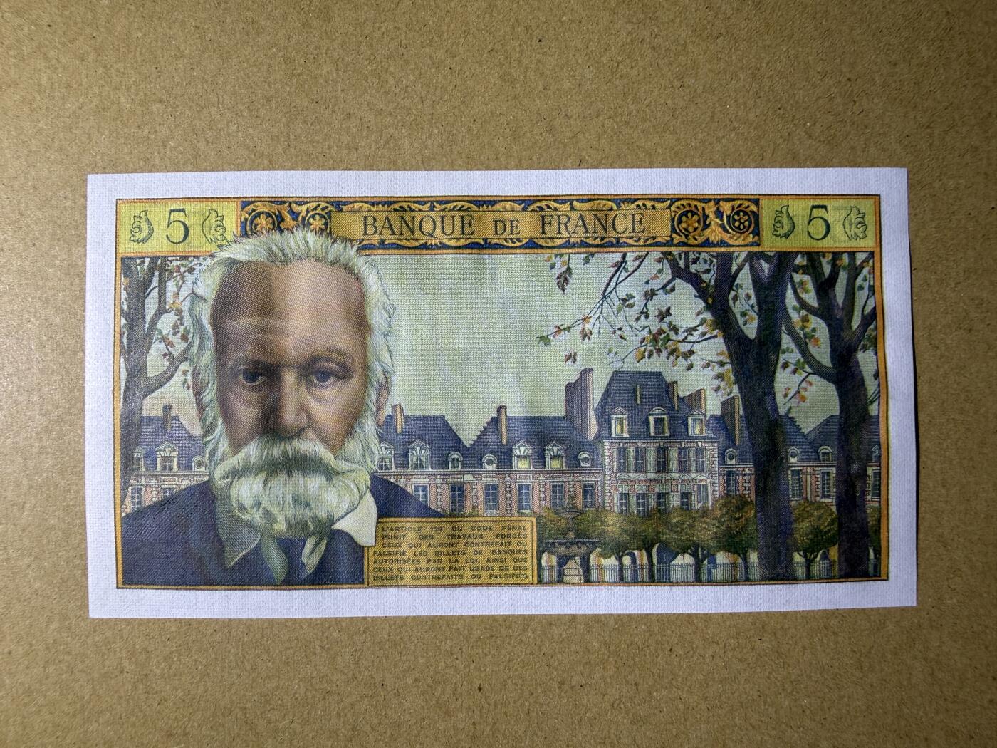 《艾美收藏》第234期-3.1周日外币精华场 法国5法郎 UNC 1963年 雨果 同号段的评了67、68分 见后续第75拍 送评时间太长 卖家不想等了