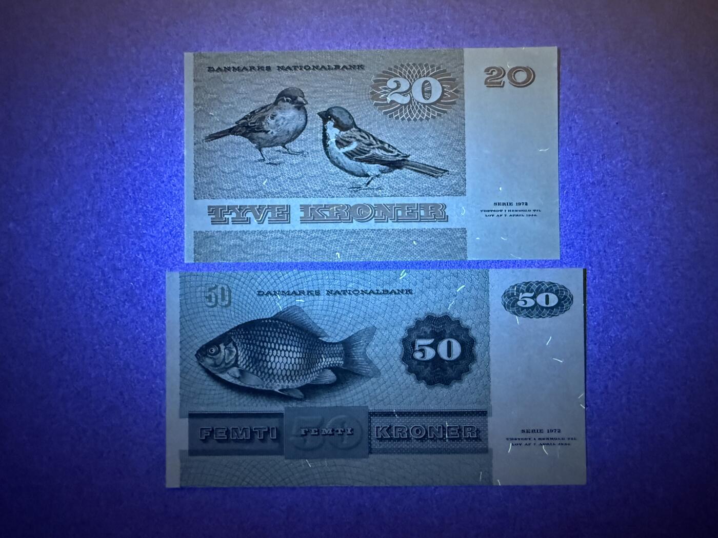 《艾美收藏》第234期-3.1周日外币精华场 丹麦20、50克朗2张 UNC 动物版 无4