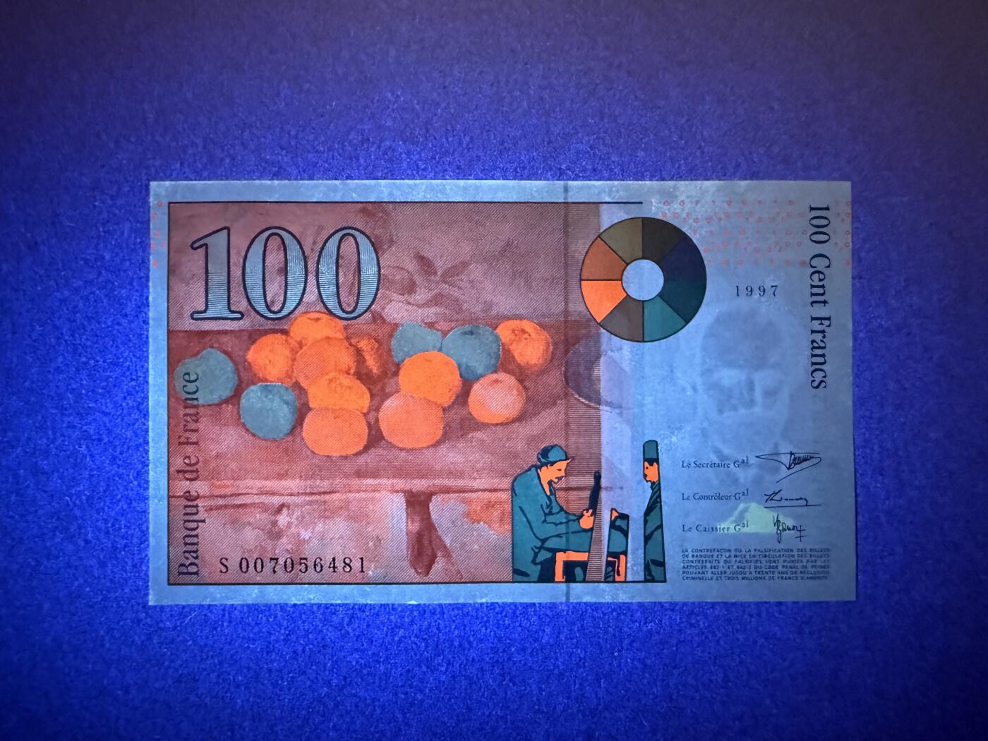 《艾美收藏》第234期-3.1周日外币精华场 法国100法郎 UNC 1997年末版 边缘荧光