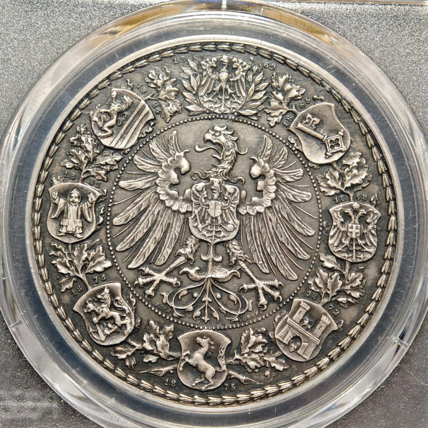 【德藏】世界币章拍卖第166期（拍品征集中~欢迎藏友联系） 1887年 德国法兰克福射击节纪念银章 PCGS SP63 细节及其细致