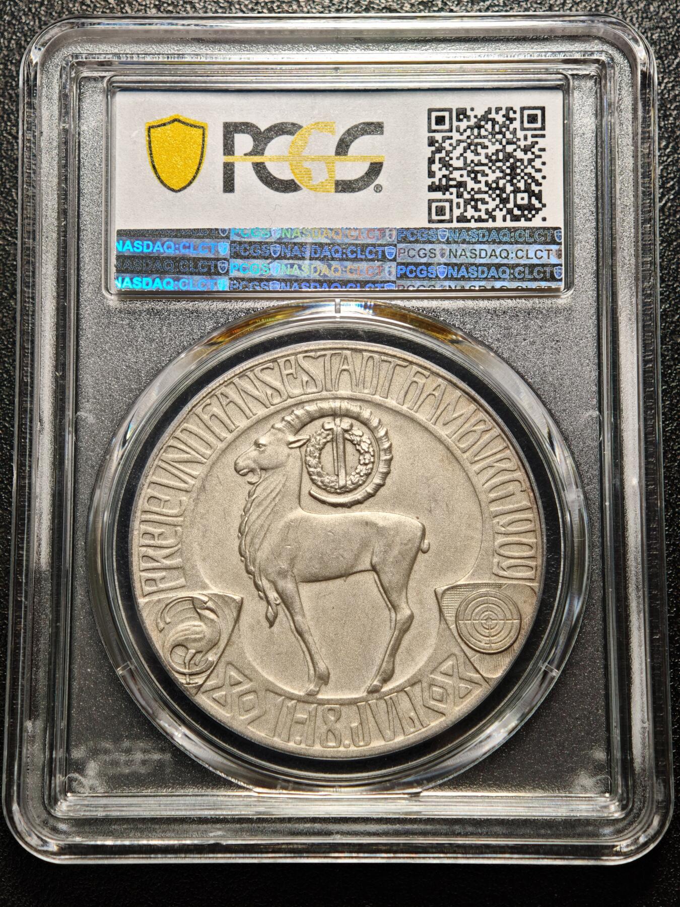 【德藏】世界币章拍卖第166期（拍品征集中~欢迎藏友联系） 1909年 德国汉堡射击节纪念银章 PCGS SP64 磨砂质感 状态极佳