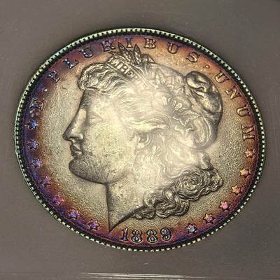 博洋堂世界钱币拍卖第162期（全场包邮） NNC MS65 美国1889年摩根银币，极品炫彩包浆