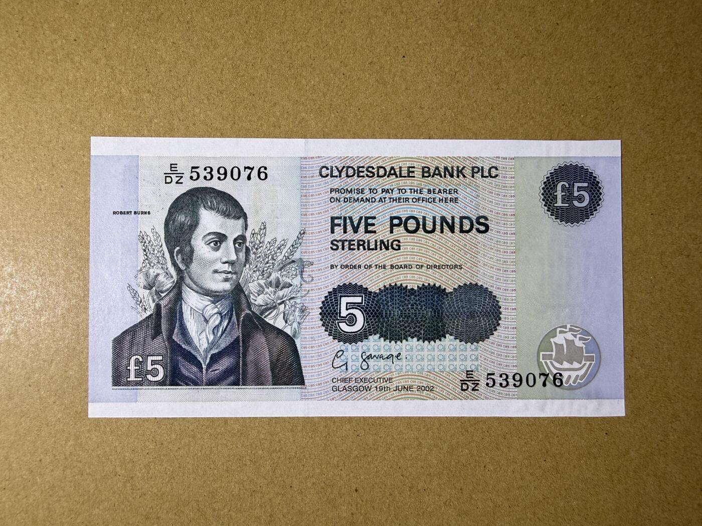 《艾美收藏》第234期-3.1周日外币精华场 苏格兰5镑 UNC 2002年 克莱斯戴尔银行 无4