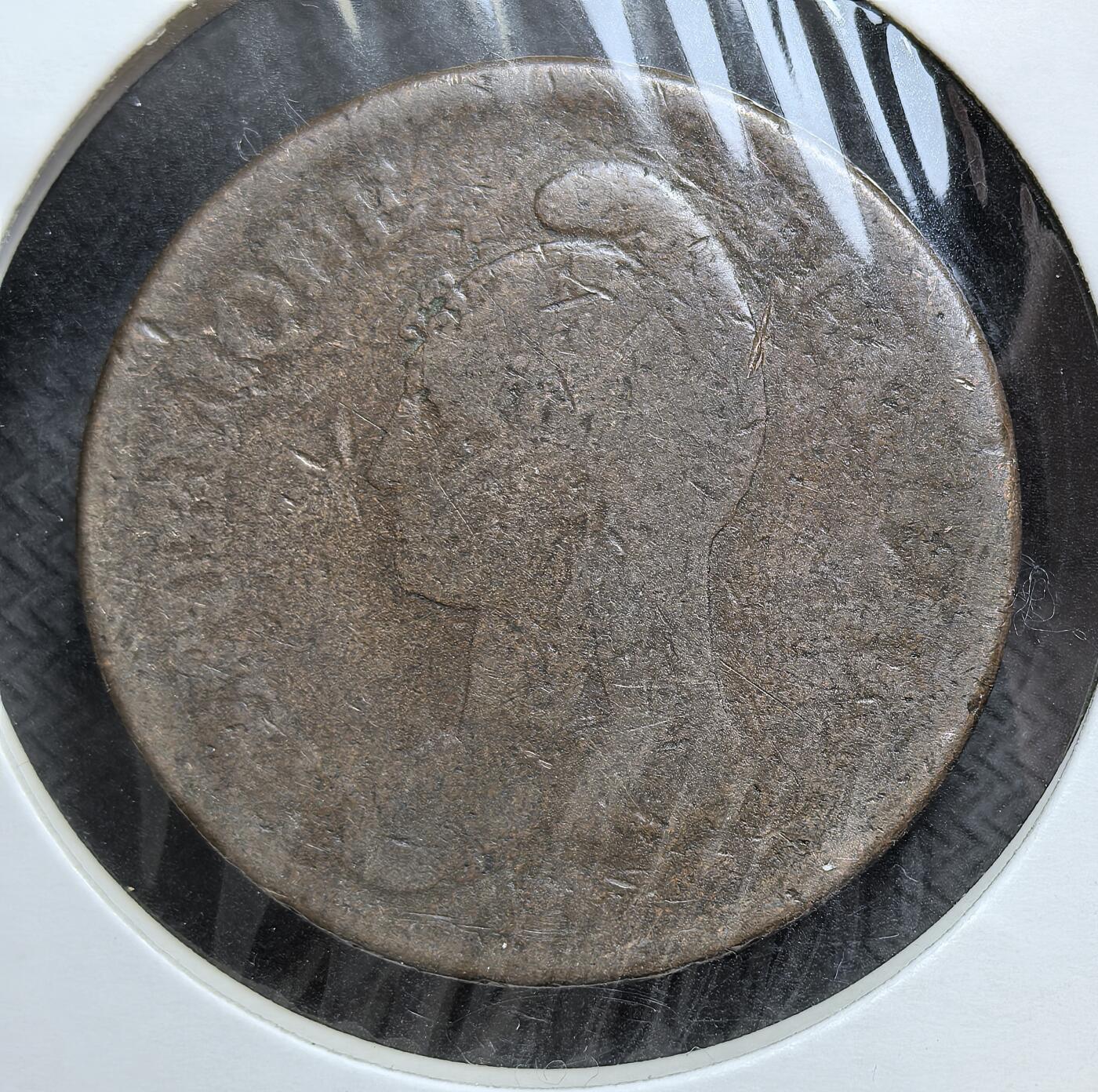 外国优质老铜币银币，正月十二晚九点倒数截拍，满百包邮可寄存，持续收拍 法兰西第一共和国共和 5 年（1796 年）1 德西姆铜币直径32mm，重21克，属督政府时期货币。正面为戴弗里吉亚帽的玛丽安娜，背面环以橡叶花环。它是法国大革命后十进制货币改革的核心辅币，见证了共和政体的巩固与货币体系的现代化转型。