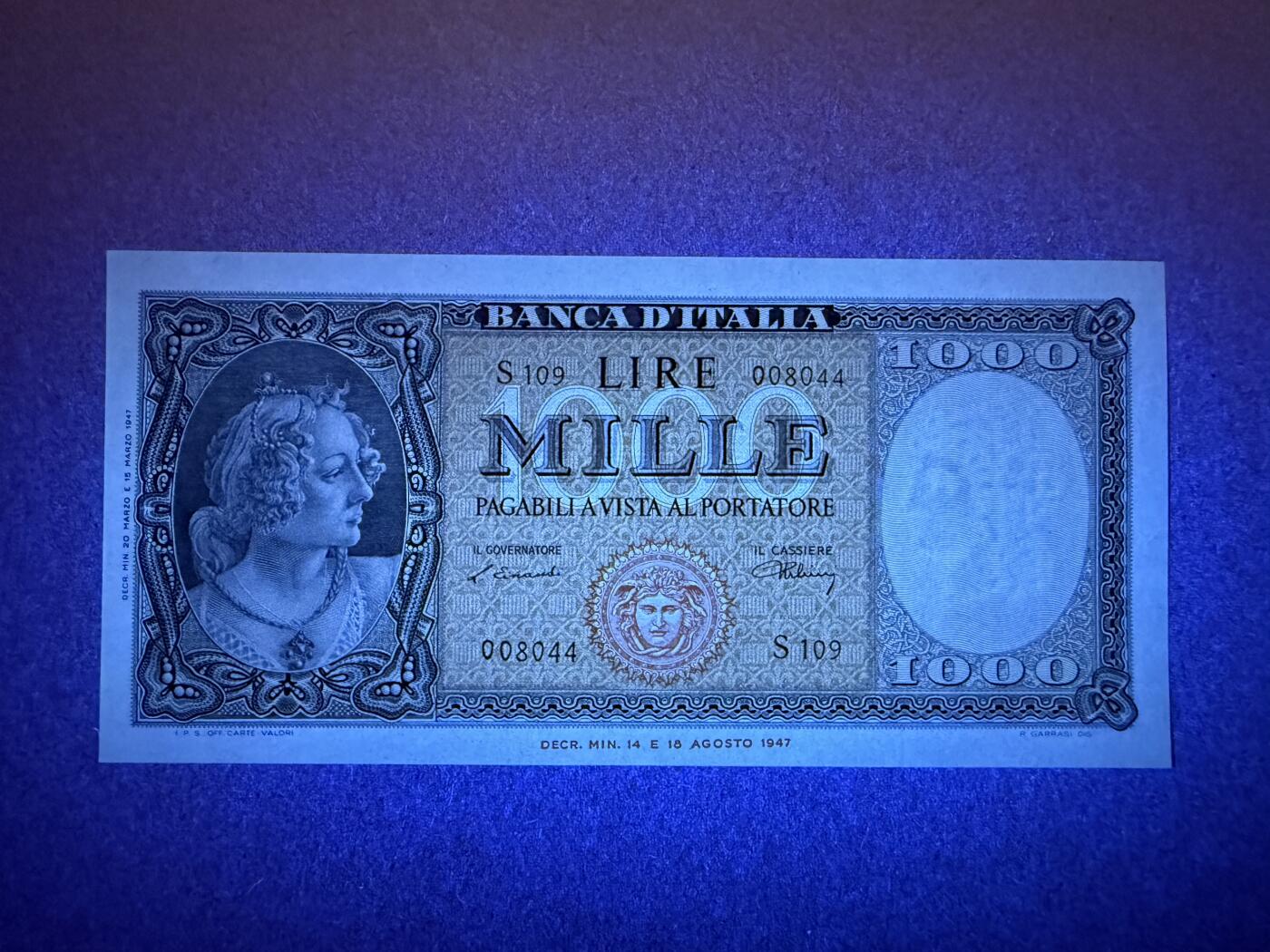 《艾美收藏》第234期-3.1周日外币精华场 意大利1000里拉 UNC 1947年老版本