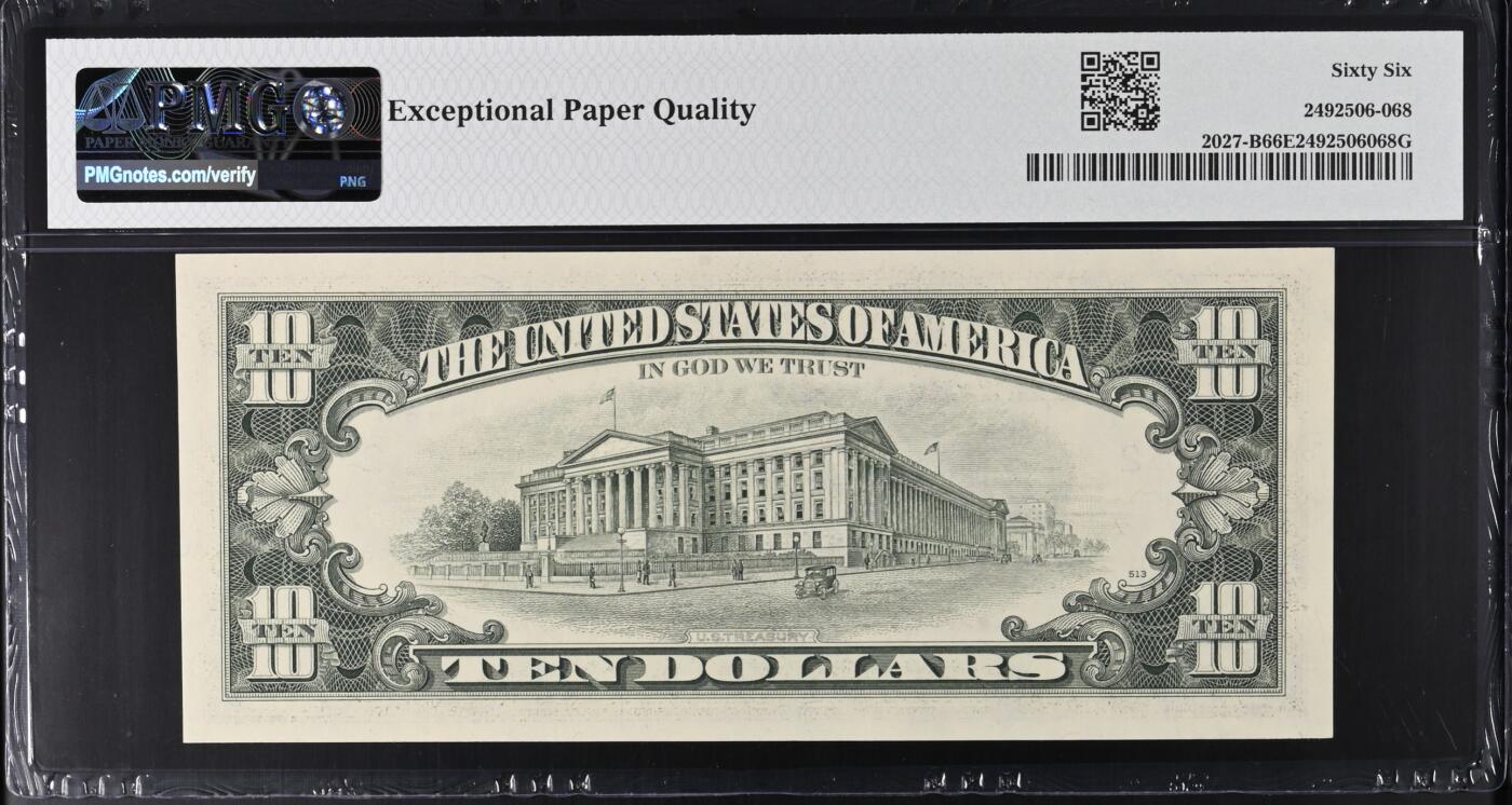 《艾美收藏》第234期-3.1周日外币精华场 美国10美元 PMG66E 1985年 豹子号