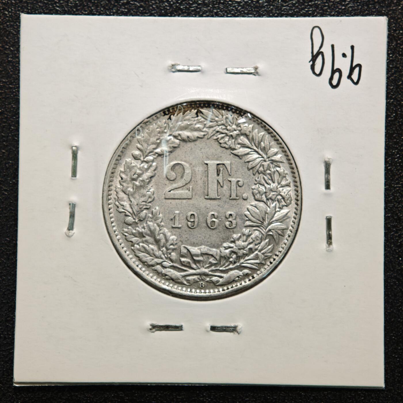 【德藏】世界币章拍卖第166期（拍品征集中~欢迎藏友联系） 老藏家集藏系列之- 4枚一组 1964年 瑞士1/2法郎银币 835银 及 1965年 瑞士1/2法郎银币 835银 及 1963年 瑞士2法郎银币 835银 及 1957年 瑞士1法郎银币 835银 入册20余年·附有当年购入价