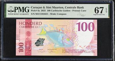 《艾美收藏》第234期-3.1周日外币精华场 - 库拉索和圣马丁2025年首发M4冠100盾PMG67E亚军分无47 鱼 Pick#4a