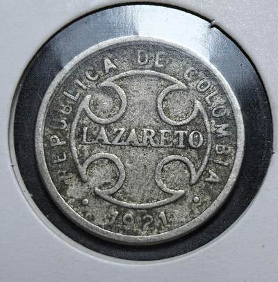 外国优质老铜币银币，正月十二晚九点倒数截拍，满百包邮可寄存，持续收拍 - 哥伦比亚1921 年 2 分铜镍币，正面为 “LAZARETO”（隔离检疫站）字样与国名，背面标注面值与月桂枝。发行于哥伦比亚公共卫生体系初建期，是其应对传染病、强化国家治理能力的早期货币见证。