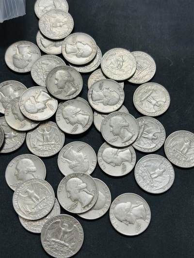 文馨钱币收藏第 295 场，（元宵场）各种银币散币纪念章，长期接代拍业务 - 1965 年美国华盛顿白头鹰 25 美分 36 枚清年份