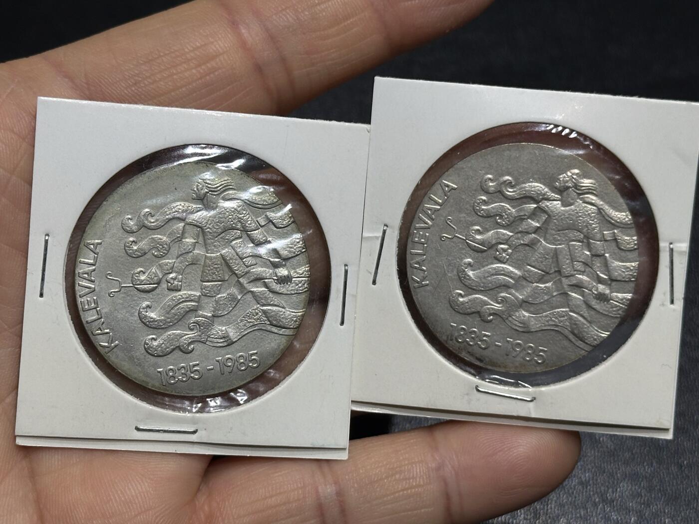 《外钞收藏家》第六百一十三期（ 精品场）（长期征集拍品、欢迎藏友们联系合作） 芬兰1985年50马克《卡勒瓦拉》150周年获奖银币两枚一起