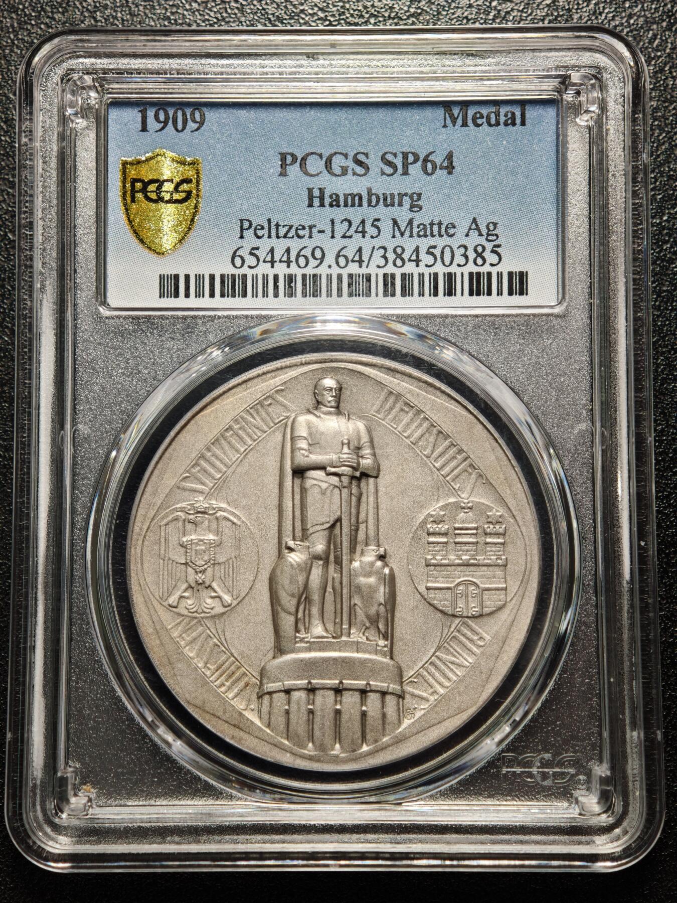 【德藏】世界币章拍卖第166期（拍品征集中~欢迎藏友联系） 1909年 德国汉堡射击节纪念银章 PCGS SP64 磨砂质感 状态极佳