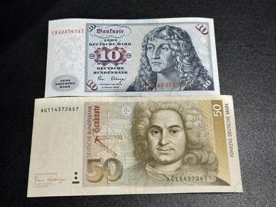 《外钞收藏家》第六百一十三期（ 精品场）（长期征集拍品、欢迎藏友们联系合作） - 德国1989年50马克+西德（联邦德国）1980年10马克（8-9品左右）	8-9品
