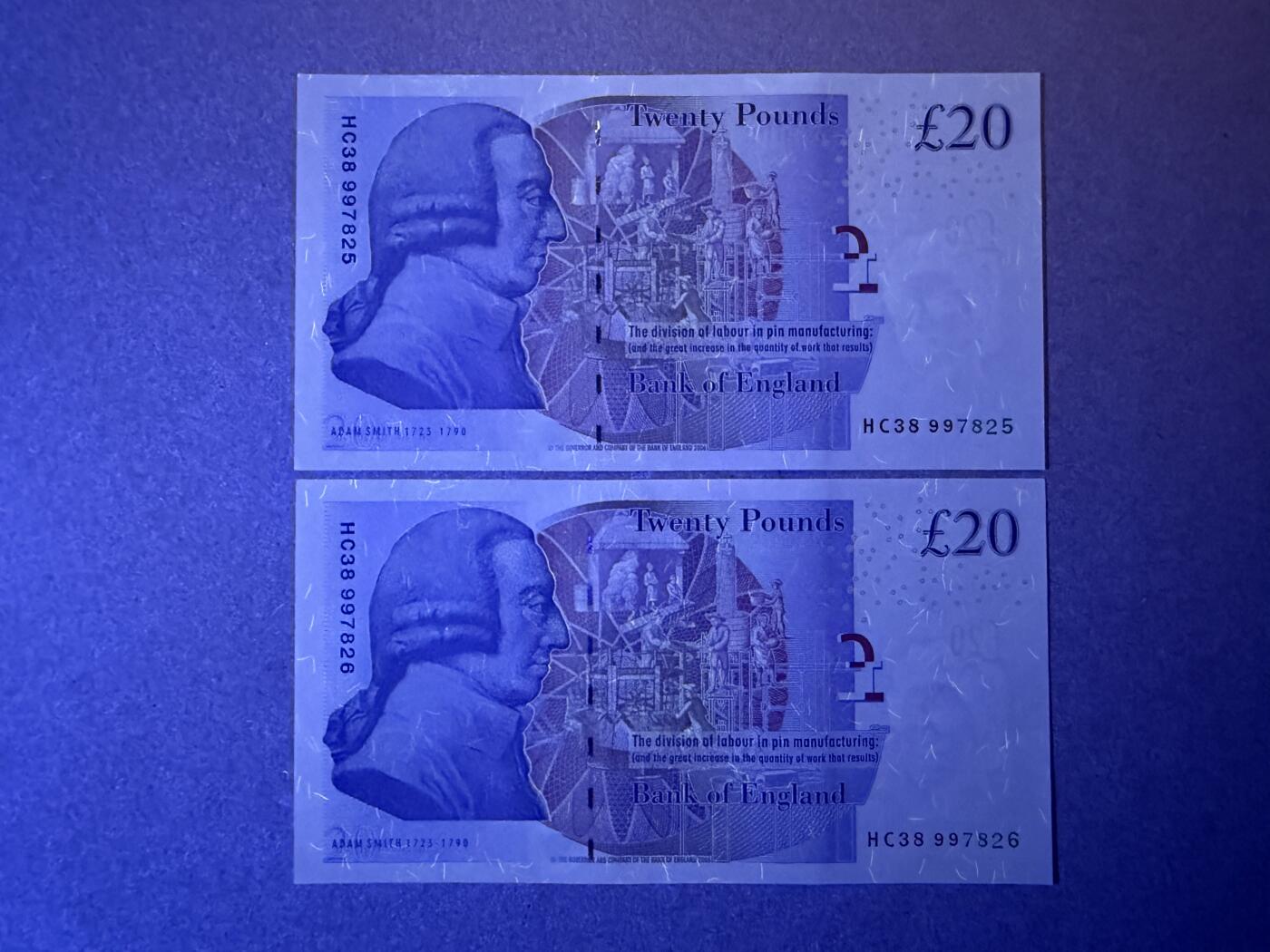 《艾美收藏》第234期-3.1周日外币精华场 英国20镑2张 UNC 连号2张 全程无4