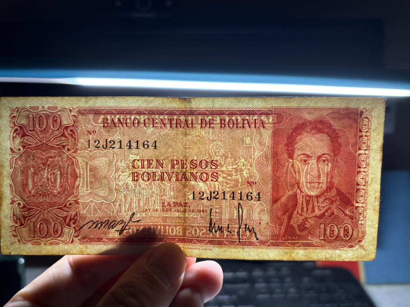 2026年集古藏今外币拍卖第二期-第10场—（总第310拍-纸币专场），本期拍完结算一次，发货时间2-3天，休息几天后继续新的一期拍卖。 1962年玻利维亚100玻利瓦