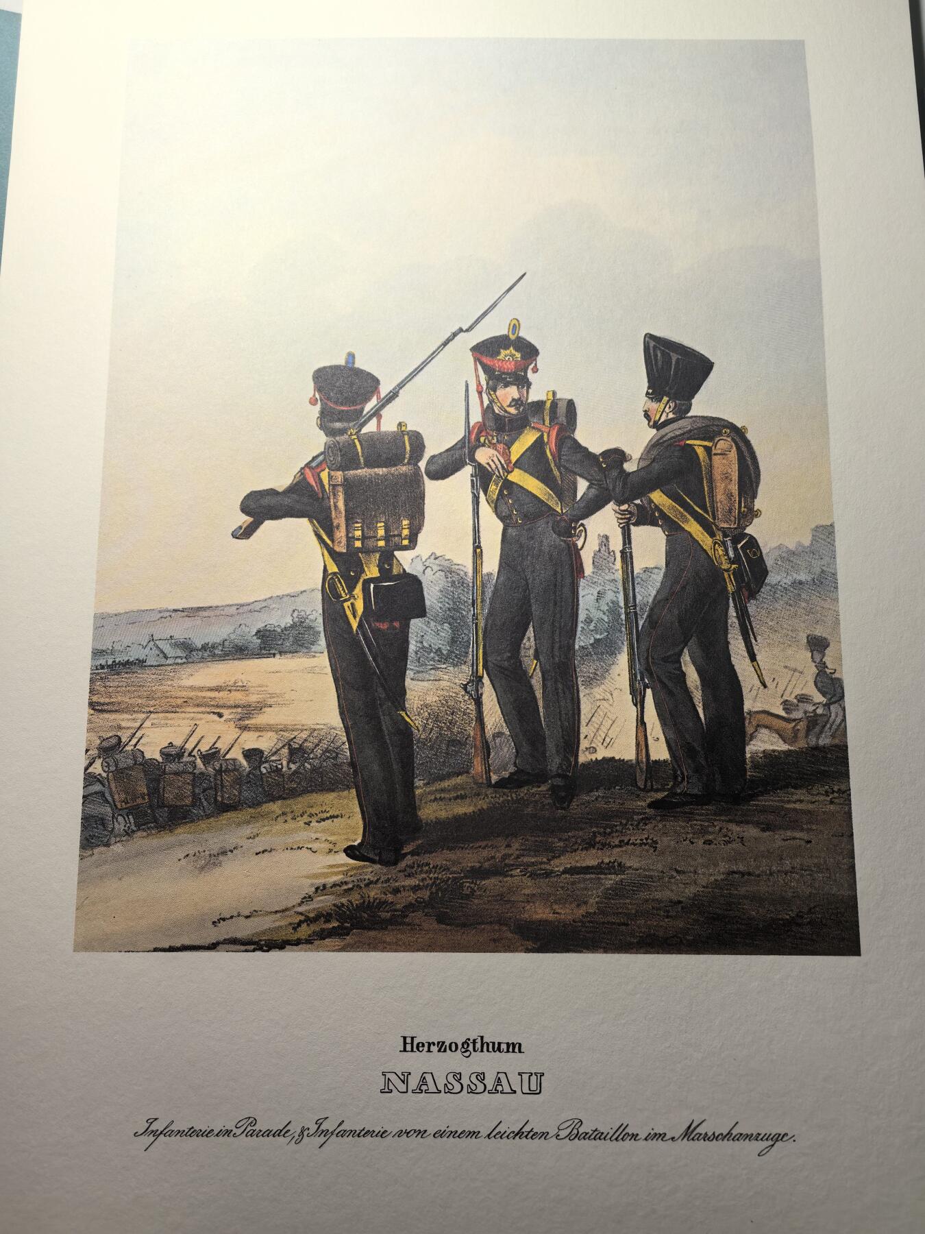 盛世勋华——号角文化勋章邮票专场拍卖第307期 大尺寸手绘图卡 拿骚公国阅兵装束步兵 大A4尺寸 翻印自1848年出版《德意志陆军》一书