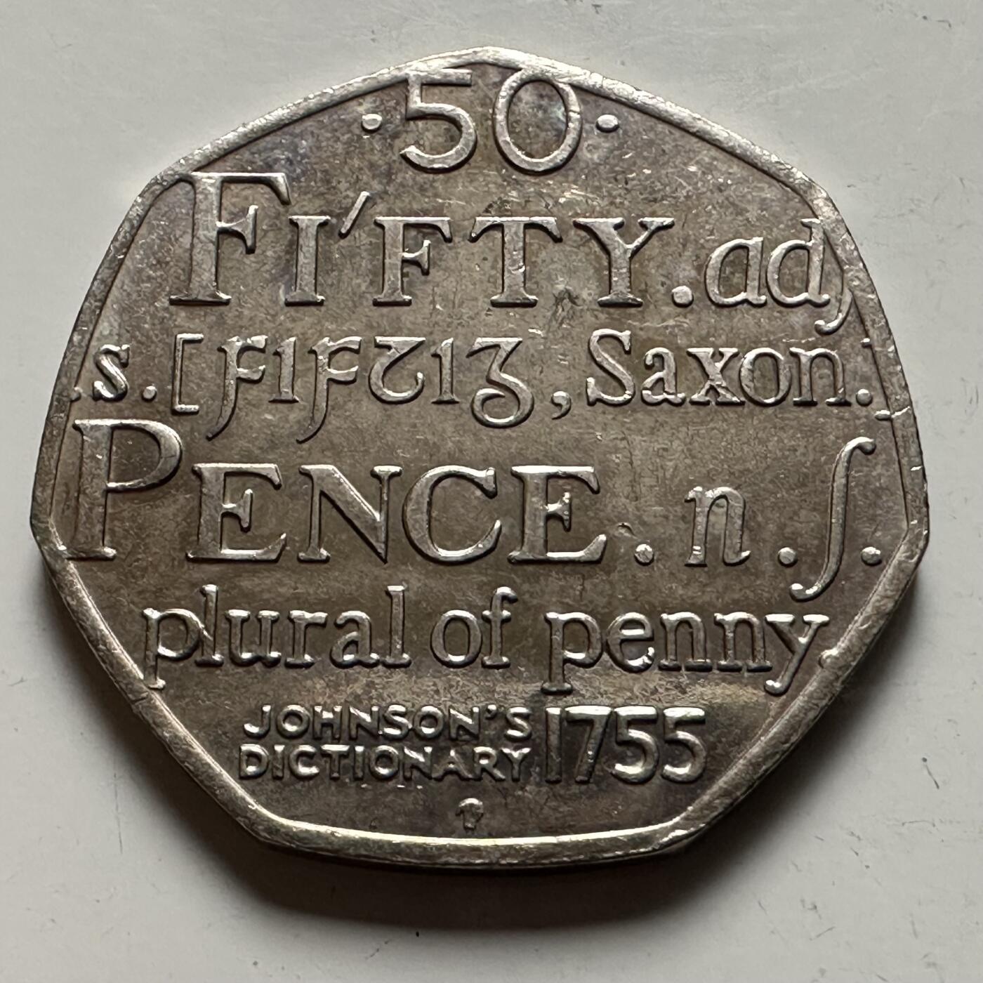 🌹外币初藏🌹🐯2026年第22场  每周二四六晚8️⃣点 接代拍 英国2005年约翰逊词典250周年50便士纪念币 a