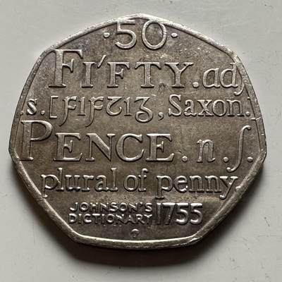 🌹外币初藏🌹🐯2026年第22场  每周二四六晚8️⃣点 接代拍 - 英国2005年约翰逊词典250周年50便士纪念币 a