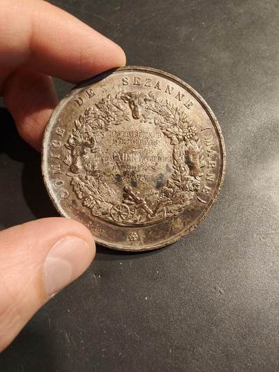 老王徽章第185期 - 法国马恩省农业委员会单面镀银大铜章    直径50mm   重量43.2g