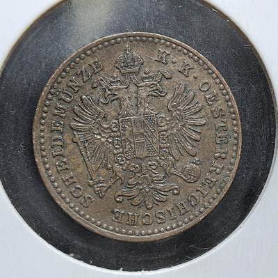 外国优质老铜币银币，正月十二晚九点倒数截拍，满百包邮可寄存，持续收拍 - 奥地利帝国1859年1克鲁泽铜币，正面为面值与橡叶花环，背面是象征帝国权威的双头鹰国徽。此币发行于奥地利帝国统治中欧的鼎盛时期，见证了其在 19 世纪中叶的货币流通与帝国统治。