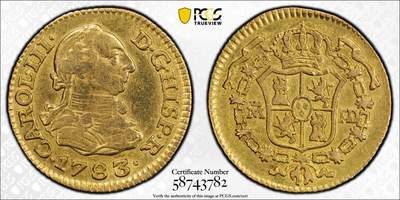 博洋堂世界钱币拍卖第162期（全场包邮） PCGS XF 西班牙1783/0年卡洛斯三世1/2埃斯库多金币，稀见品种