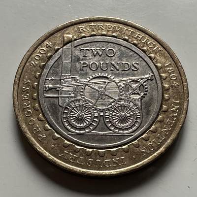 🌹外币初藏🌹🐯2026年第22场  每周二四六晚8️⃣点 接代拍 - 英国2004年特里维西克蒸汽机车200周年2英镑双色纪念币