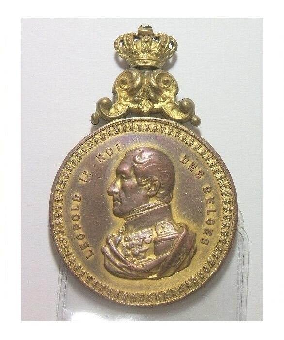 【旋风钱币】3月14日19:00准时开拍 精美欧洲币章、银币银章、第三帝国钱币等 全场包邮！ 比利时1900年 利奥波德一世戴皇冠高浮雕大镀金章 45MM