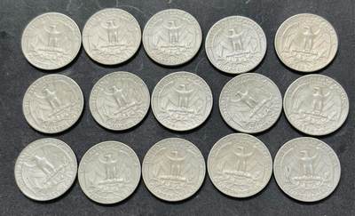 文馨钱币收藏第 295 场，（元宵场）各种银币散币纪念章，长期接代拍业务 - 1967 年美国华盛顿白头鹰 25 美分 15 枚清年份