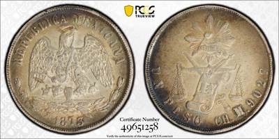 博洋堂世界钱币拍卖第162期（全场包邮） - PCGS AU53 墨西哥1873年CH M版天平鹰洋，少见厂别，73有修模痕迹，包浆出众，状态低评，背面卡槽有磕