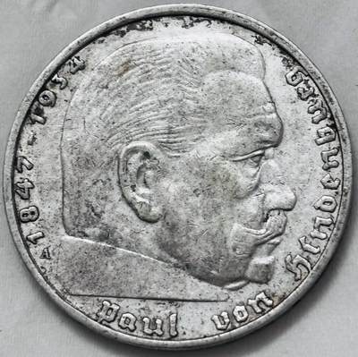 文馨钱币收藏第 295 场，（元宵场）各种银币散币纪念章，长期接代拍业务 - 1937 年德国兴登堡 2 马克银币 A 版，8 克 625 银