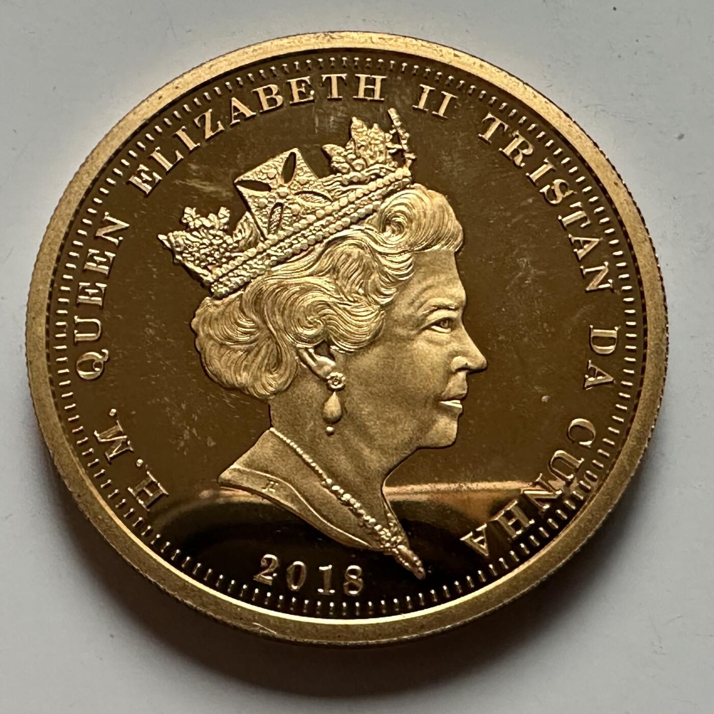 🌹外币初藏🌹🐯2026年第22场  每周二四六晚8️⃣点 接代拍 特里斯坦-达库尼亚2018年一战结束百年1克朗镀金纪念币，罂粟花彩印，40mm，