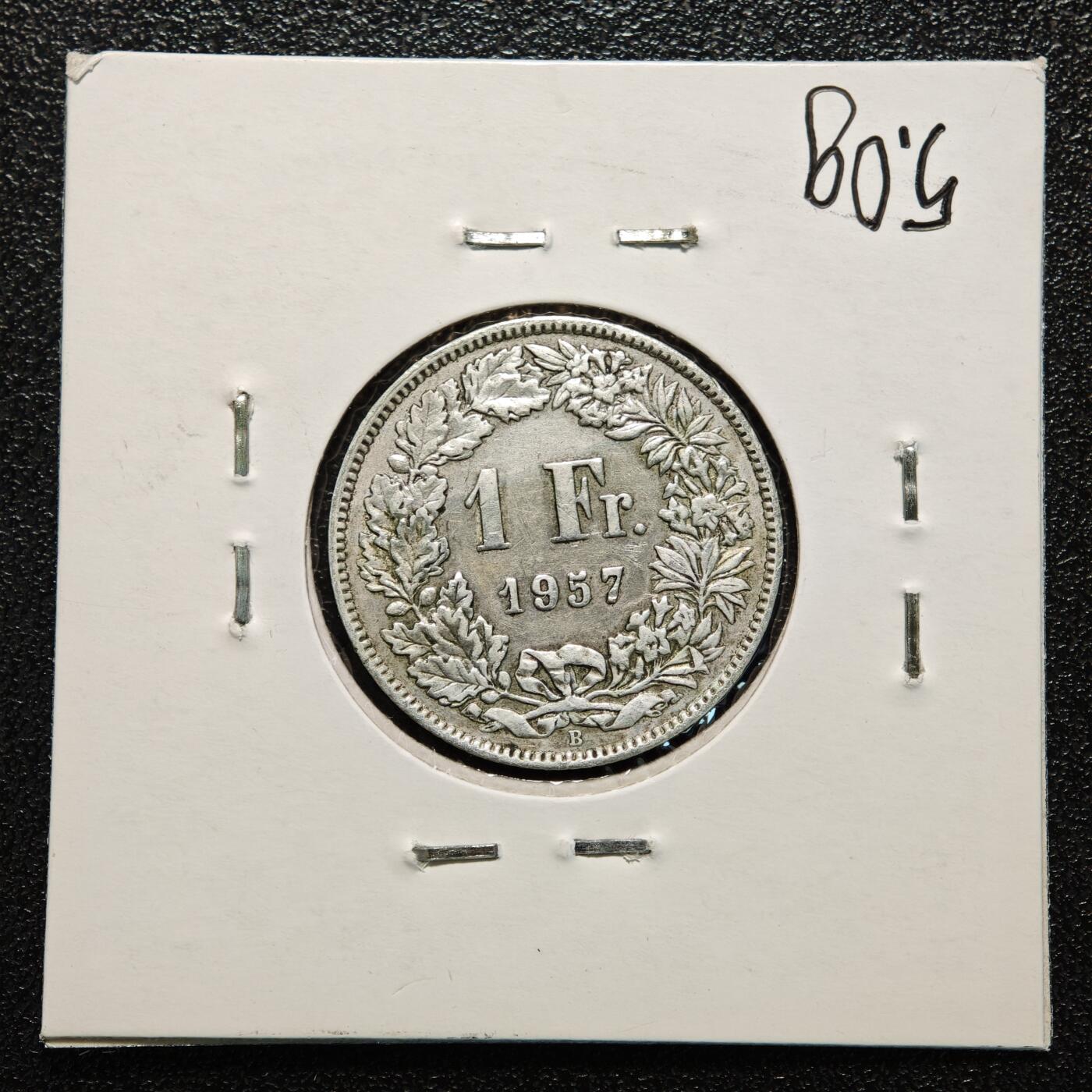 【德藏】世界币章拍卖第166期（拍品征集中~欢迎藏友联系） 老藏家集藏系列之- 4枚一组 1964年 瑞士1/2法郎银币 835银 及 1965年 瑞士1/2法郎银币 835银 及 1963年 瑞士2法郎银币 835银 及 1957年 瑞士1法郎银币 835银 入册20余年·附有当年购入价