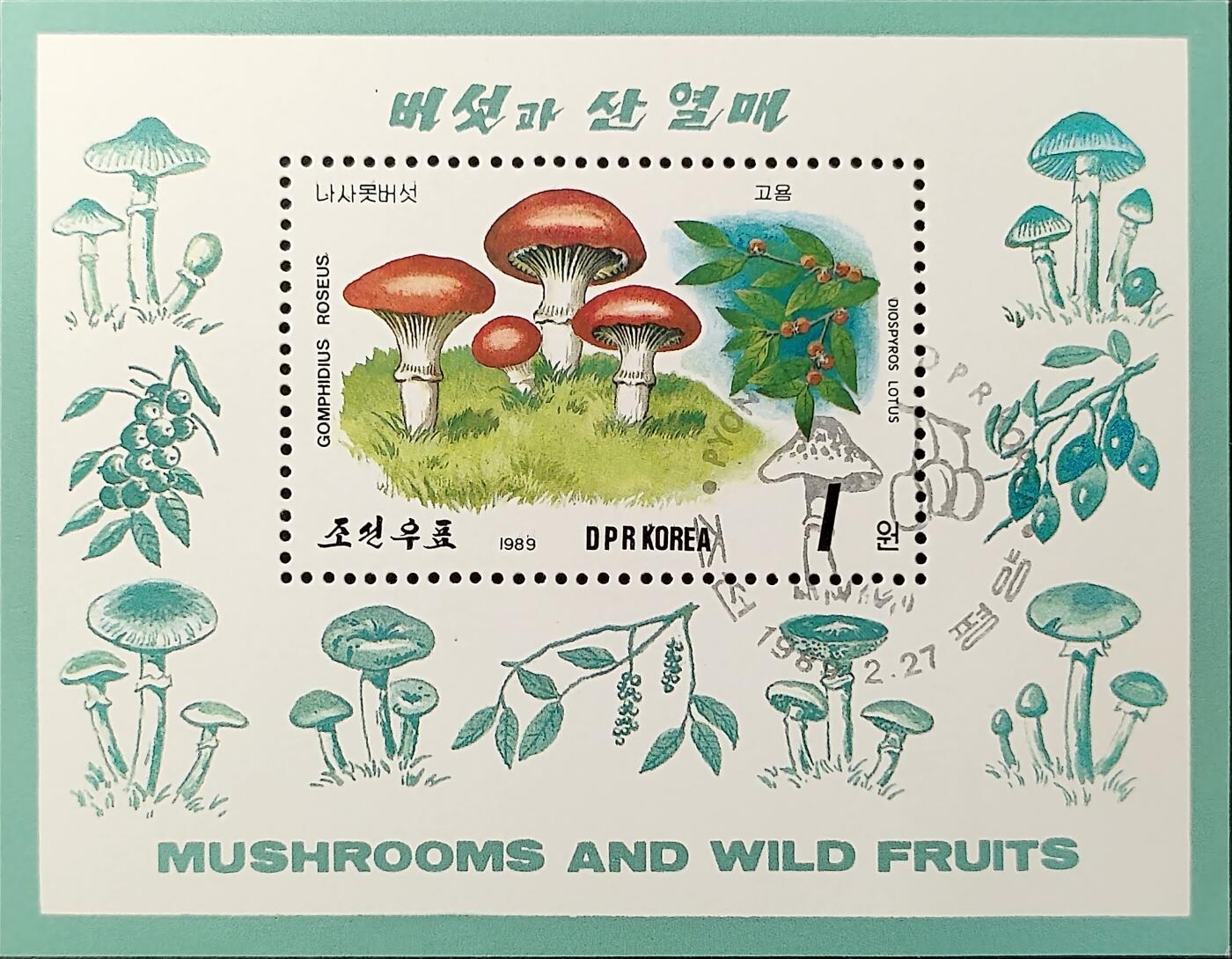 ↓君缘收藏750期☞钱币邮品↓无佣金、可寄存、满30元包邮  朝鲜邮票，1989年可食用蘑菇与野生果实邮票小型张