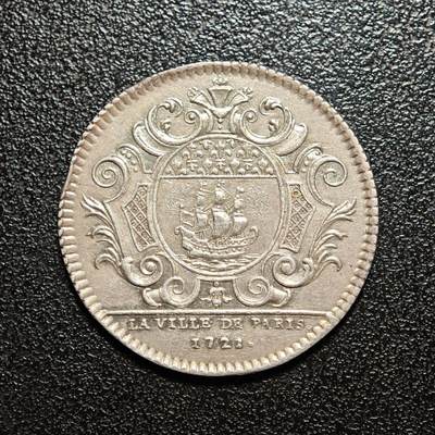 【德藏】世界币章拍卖第166期（拍品征集中~欢迎藏友联系） - 1728年 法国巴黎商业航运代用币银章 直径约：28.9mm；重约：7.5g
