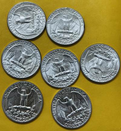 文馨钱币收藏第 295 场，（元宵场）各种银币散币纪念章，长期接代拍业务 - 全新卷拆品相 1964 年美国华盛顿白头鹰 25 美分银币，关门版 6.25 克 900 银，中拍随机一个，有几个 D 版分到谁就是谁，不指定给哪个