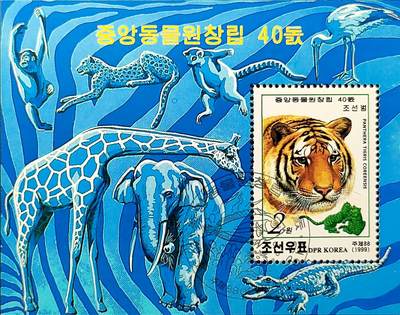 ↓君缘收藏749期☞钱币邮品↓无佣金、可寄存、满30元包邮  - 朝鲜邮票，1999年朝鲜中央动物园建园40周年·东北虎邮票小型张