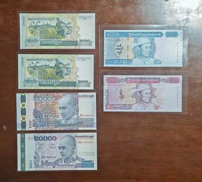 【礼羽收藏】🌏世界钱币拍卖126期 - （一组6张）【UNC】亚洲 缅甸500.1000 + 柬埔寨2000.2000.20000.20000