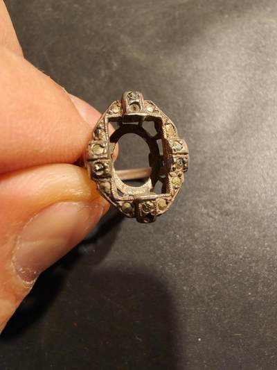 老王徽章第185期 - 法国银戒指壳   镶钻   野猪头银标    3g