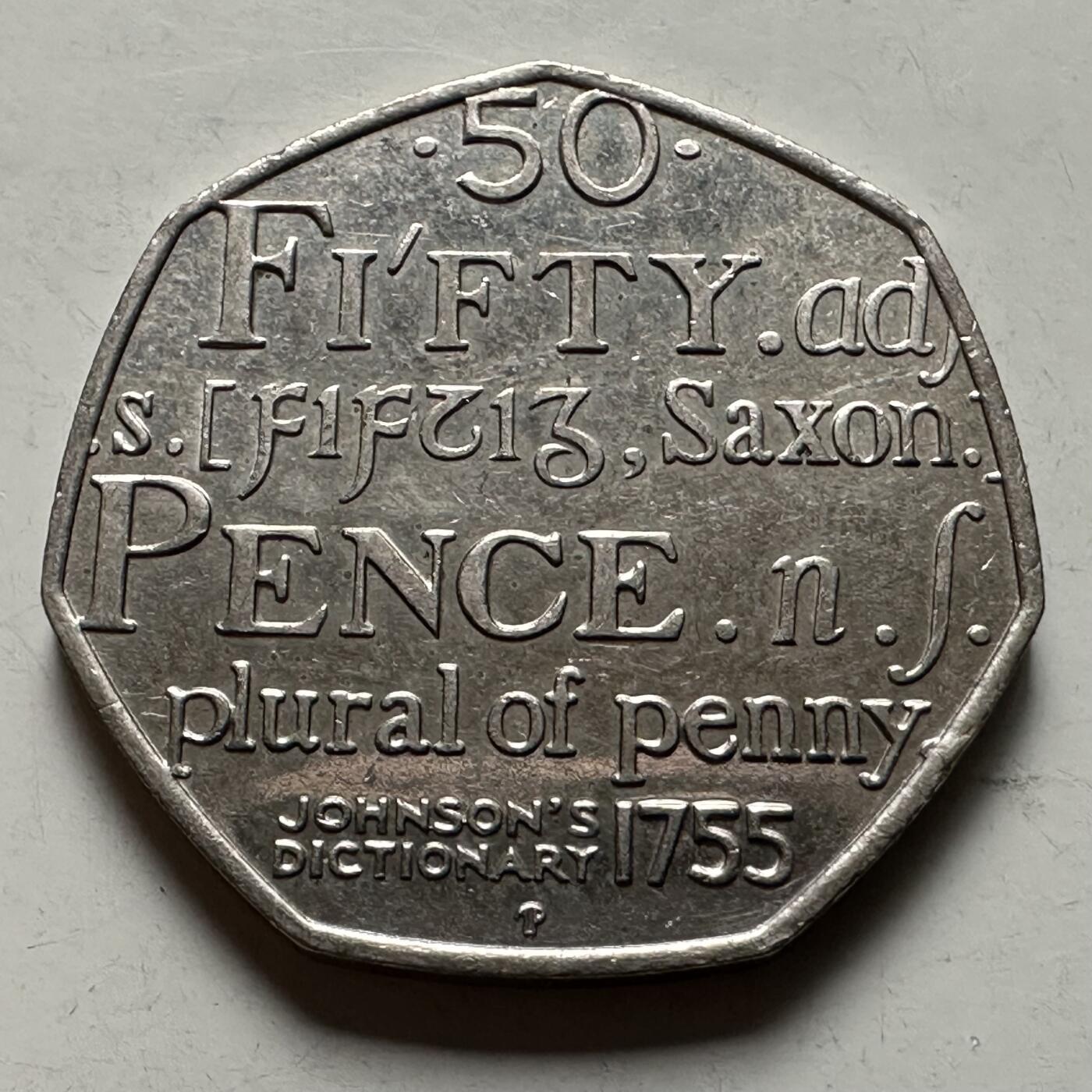 🌹外币初藏🌹🐯2026年第22场  每周二四六晚8️⃣点 接代拍 英国2005年约翰逊词典250周年50便士纪念币 c